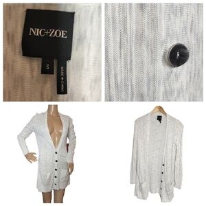 Nic+Zoe knite grey/cream button cardigan. pockets. size small